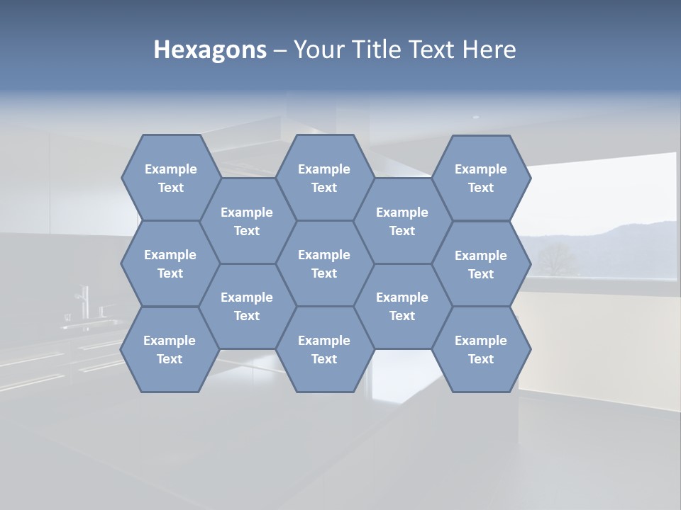 A Modern Kitchen With A Large Window Overlooking The Mountains PowerPoint Template