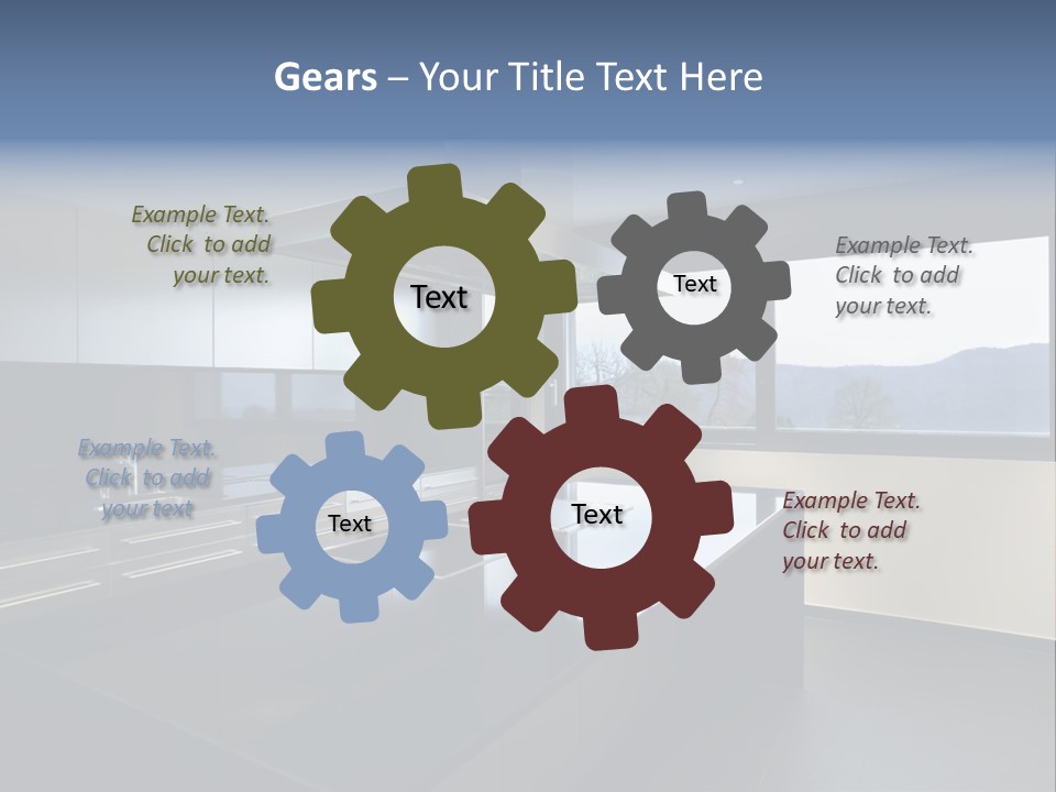 A Modern Kitchen With A Large Window Overlooking The Mountains PowerPoint Template