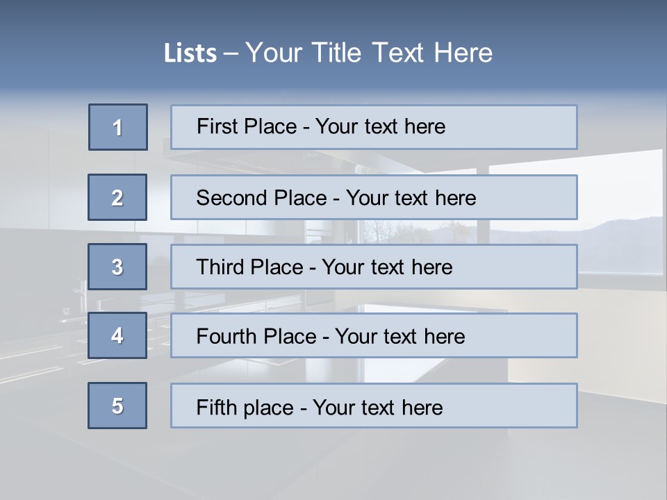 A Modern Kitchen With A Large Window Overlooking The Mountains PowerPoint Template