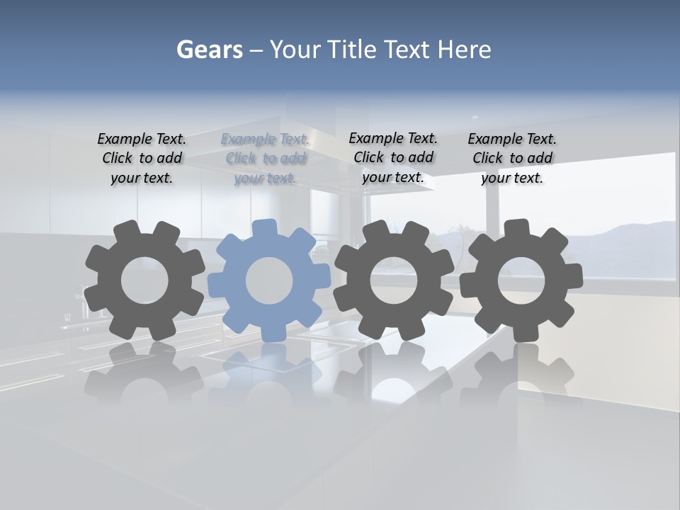 A Modern Kitchen With A Large Window Overlooking The Mountains PowerPoint Template