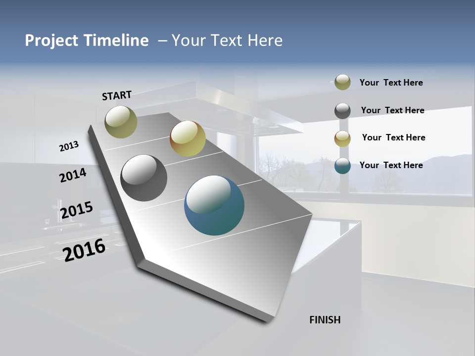 A Modern Kitchen With A Large Window Overlooking The Mountains PowerPoint Template