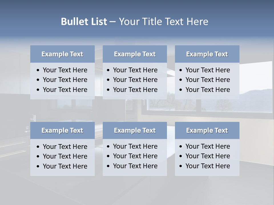 A Modern Kitchen With A Large Window Overlooking The Mountains PowerPoint Template