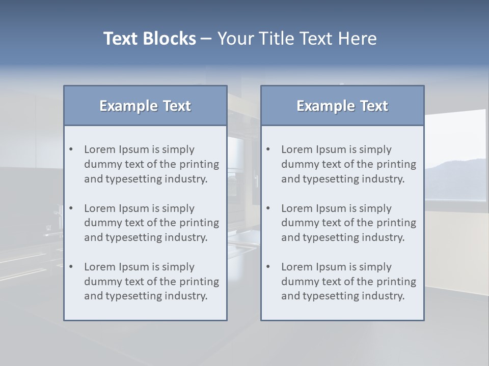A Modern Kitchen With A Large Window Overlooking The Mountains PowerPoint Template