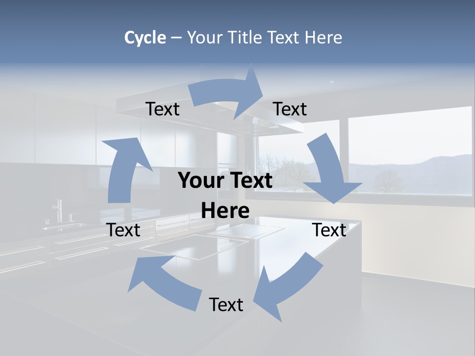 A Modern Kitchen With A Large Window Overlooking The Mountains PowerPoint Template