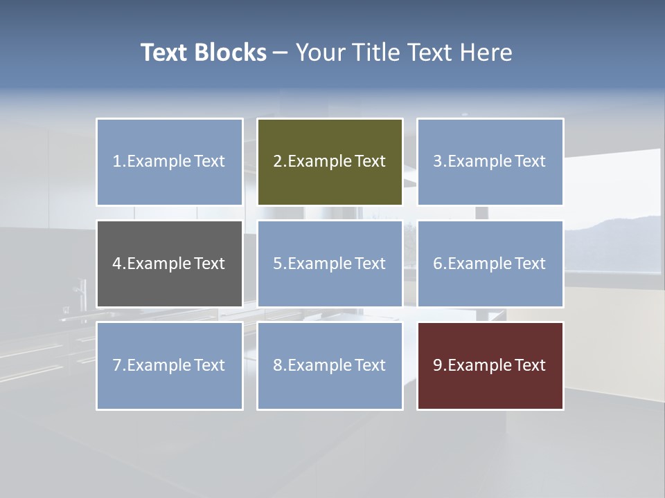A Modern Kitchen With A Large Window Overlooking The Mountains PowerPoint Template