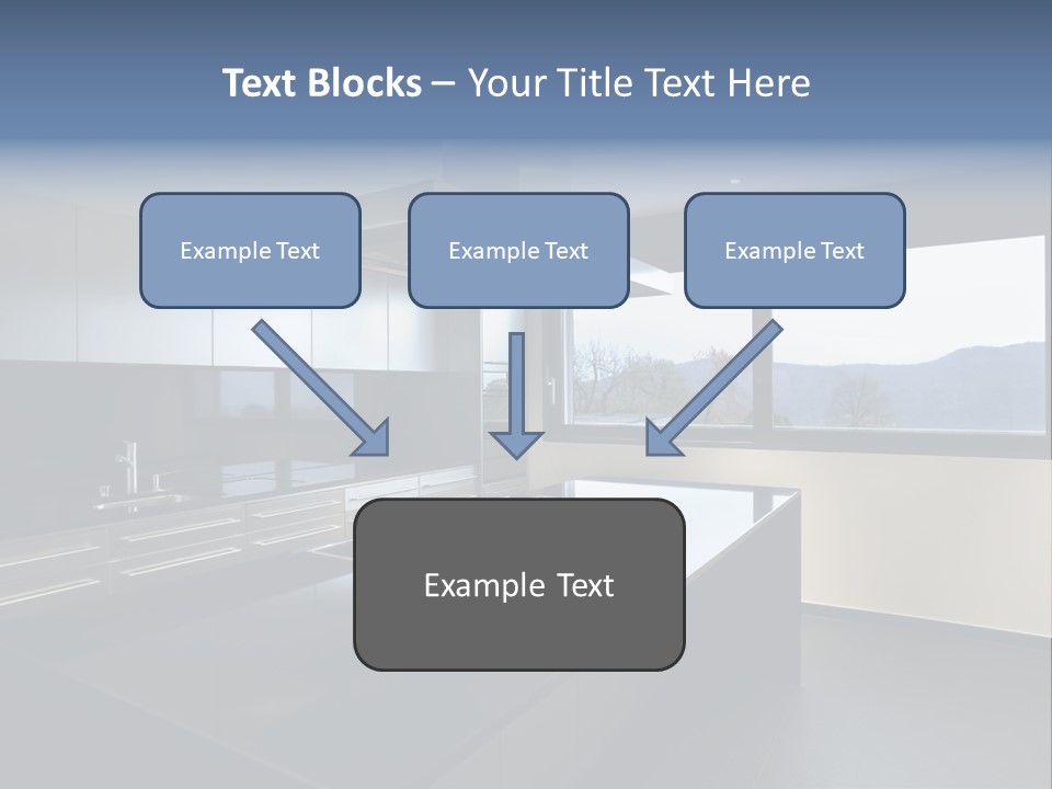 A Modern Kitchen With A Large Window Overlooking The Mountains PowerPoint Template