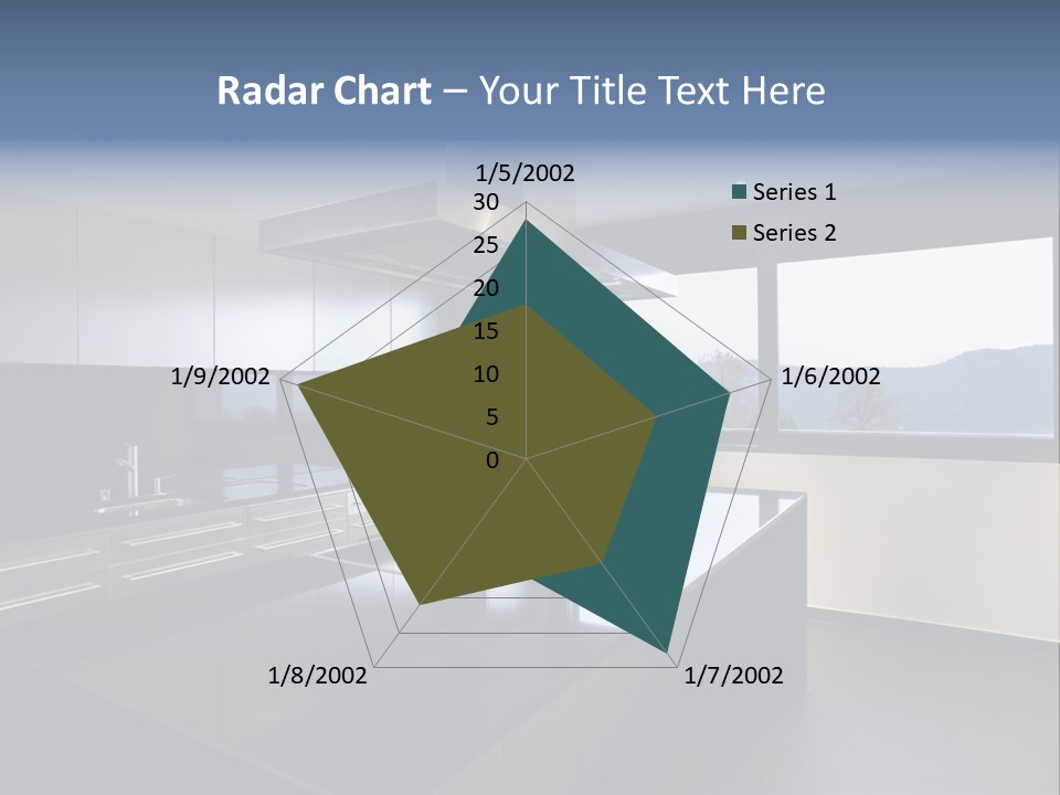 A Modern Kitchen With A Large Window Overlooking The Mountains PowerPoint Template