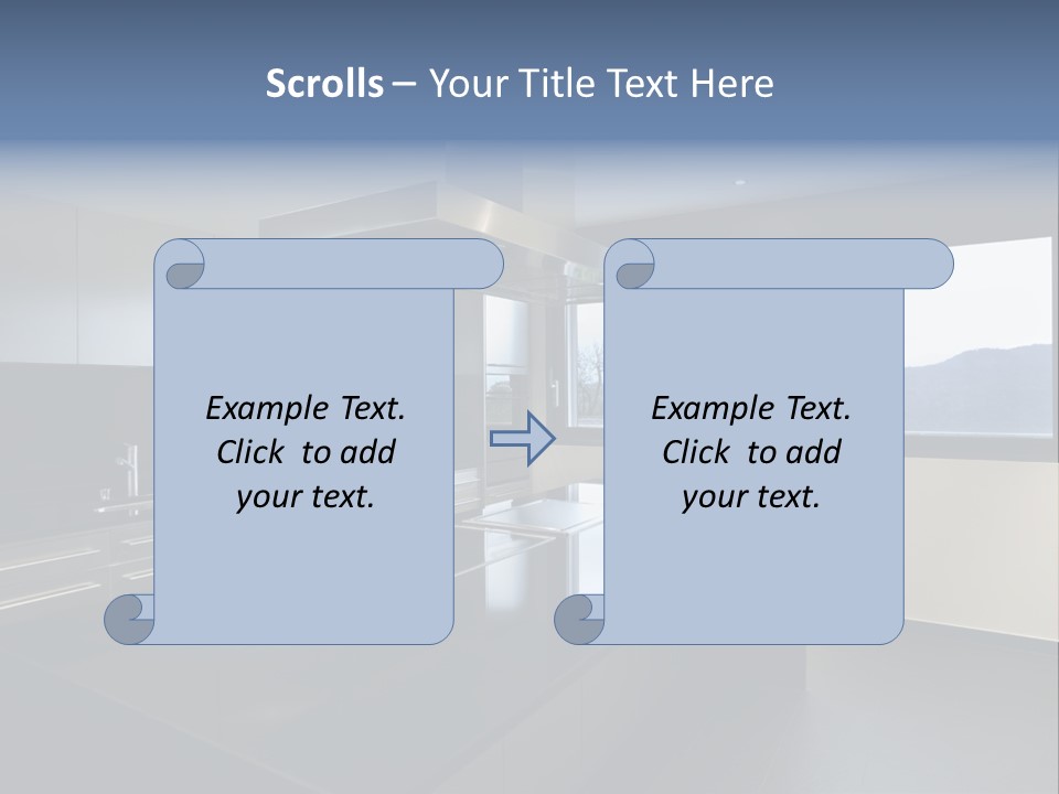 A Modern Kitchen With A Large Window Overlooking The Mountains PowerPoint Template