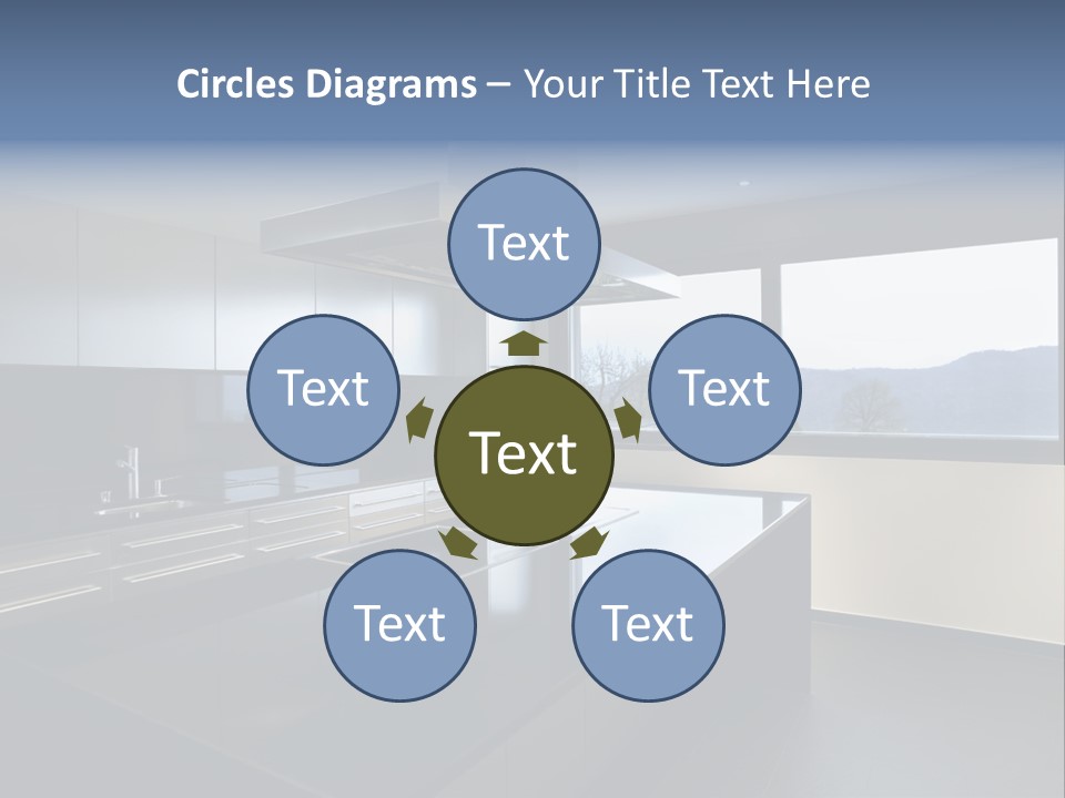 A Modern Kitchen With A Large Window Overlooking The Mountains PowerPoint Template