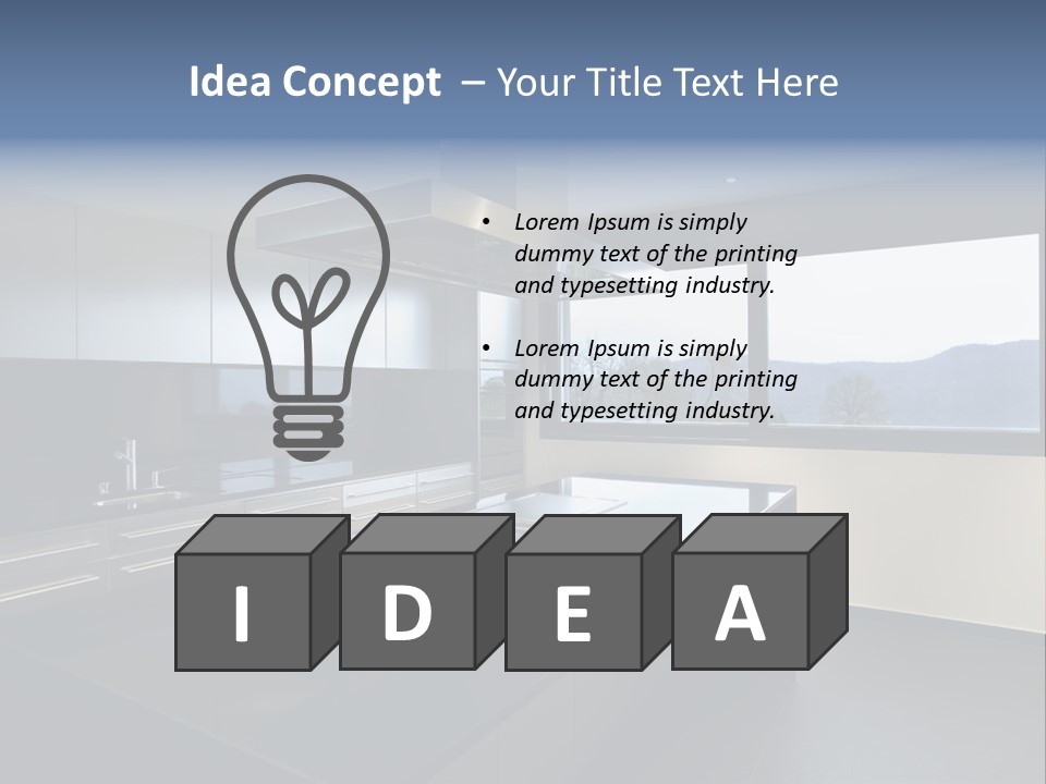 A Modern Kitchen With A Large Window Overlooking The Mountains PowerPoint Template