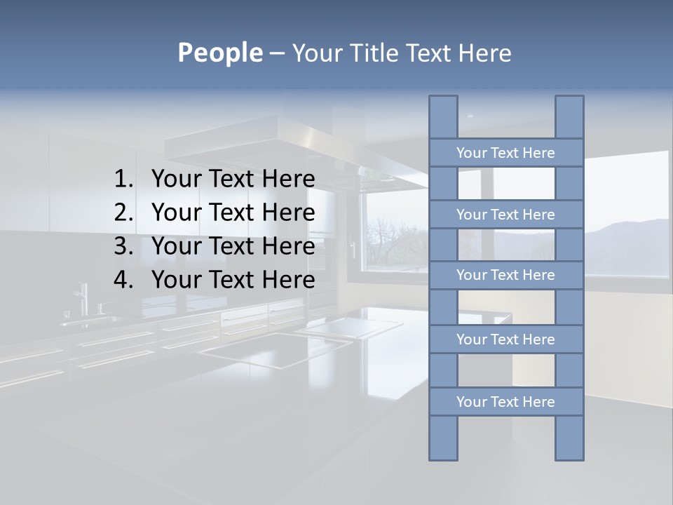 A Modern Kitchen With A Large Window Overlooking The Mountains PowerPoint Template