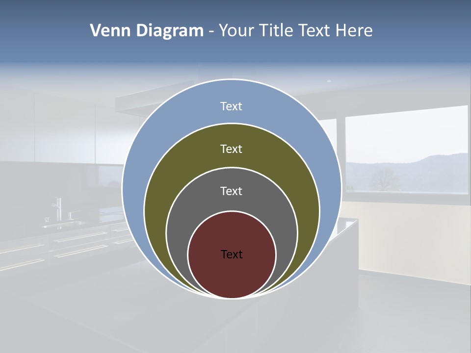 A Modern Kitchen With A Large Window Overlooking The Mountains PowerPoint Template
