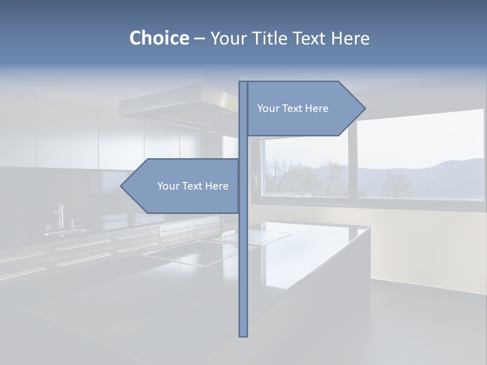 A Modern Kitchen With A Large Window Overlooking The Mountains PowerPoint Template