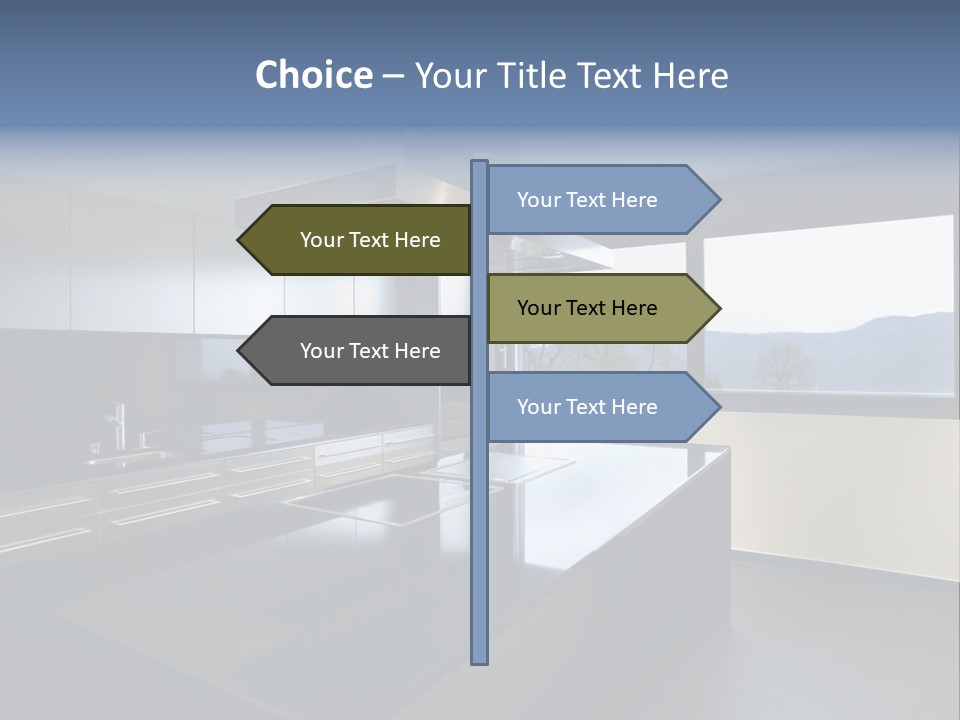 A Modern Kitchen With A Large Window Overlooking The Mountains PowerPoint Template