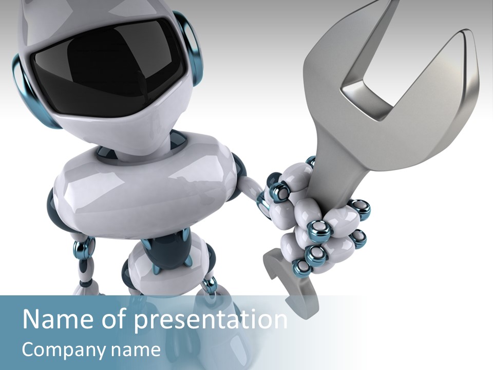 A Robot Holding A Wrench Powerpoint Template PowerPoint Template