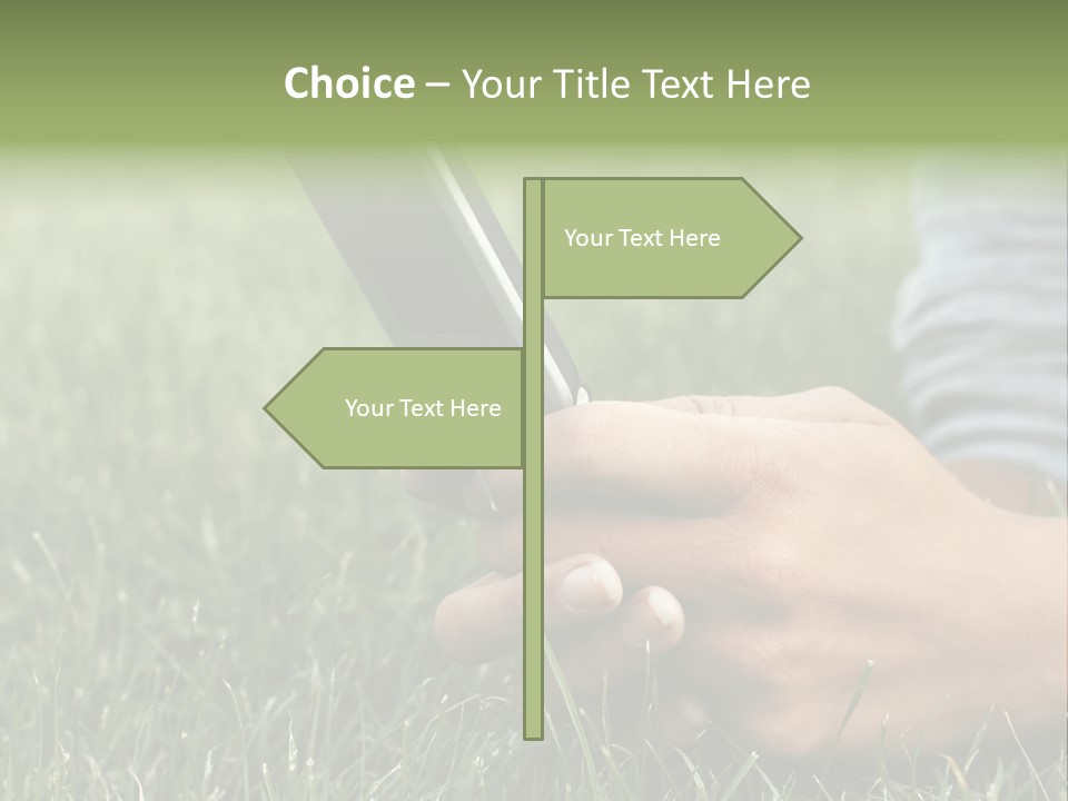 A Person Using A Cell Phone In The Grass PowerPoint Template