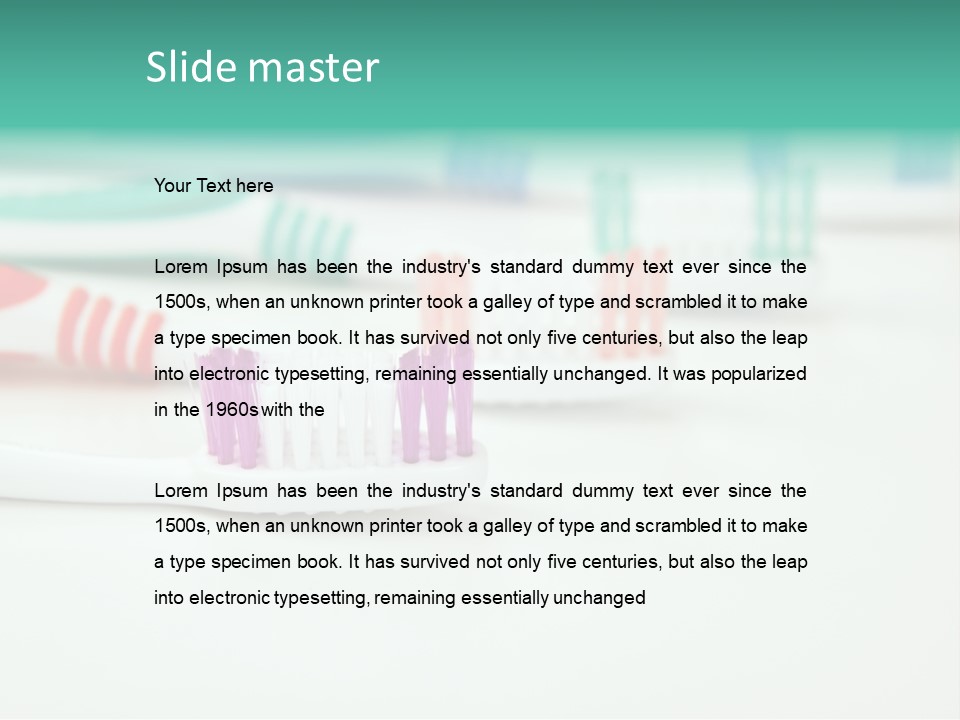 A Group Of Toothbrushes Sitting On Top Of A Table PowerPoint Template