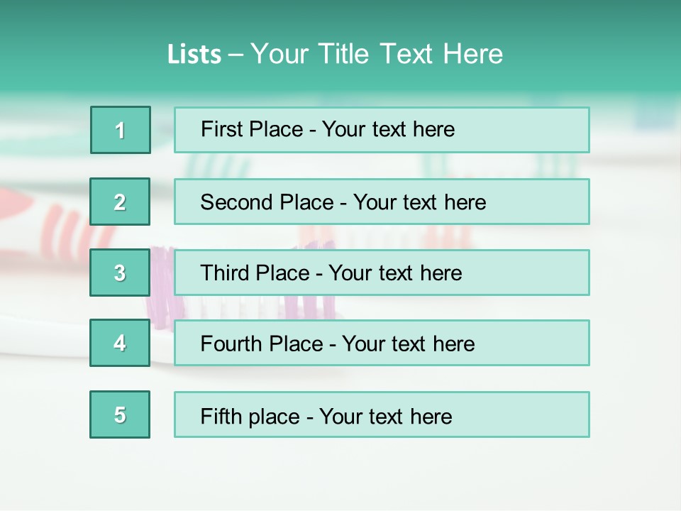 A Group Of Toothbrushes Sitting On Top Of A Table PowerPoint Template