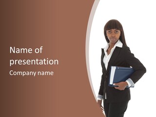 A Woman In A Business Suit Holding A Folder PowerPoint Template