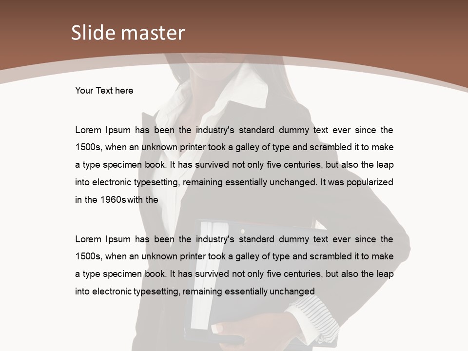 A Woman In A Business Suit Holding A Folder PowerPoint Template