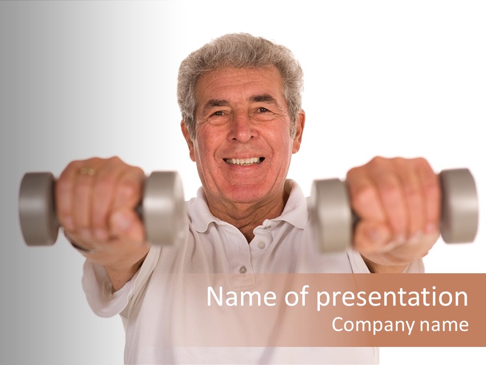 A Man Holding Two Dumbs In His Hands PowerPoint Template