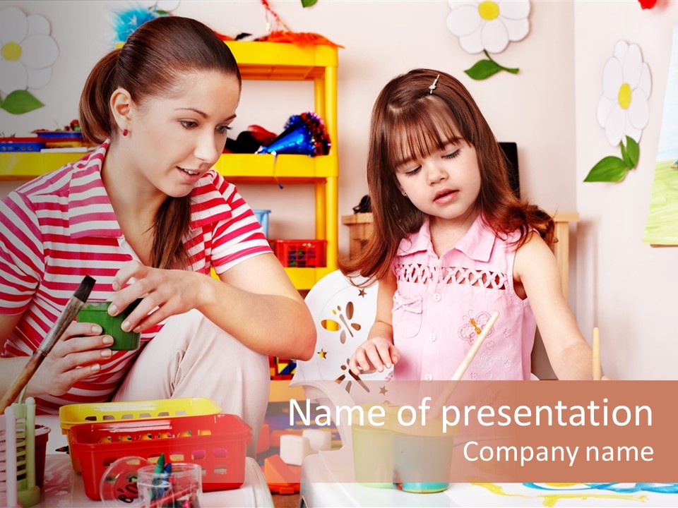 Woman Preschooler Brush PowerPoint Template