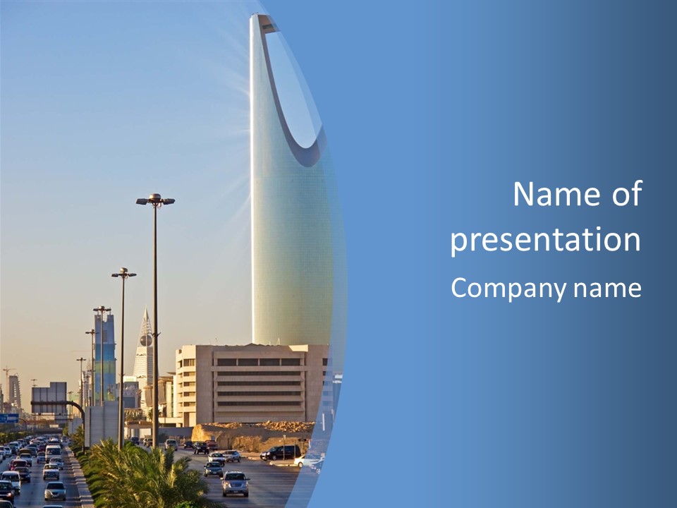 A Powerpoint Presentation With A Cityscape In The Background PowerPoint Template