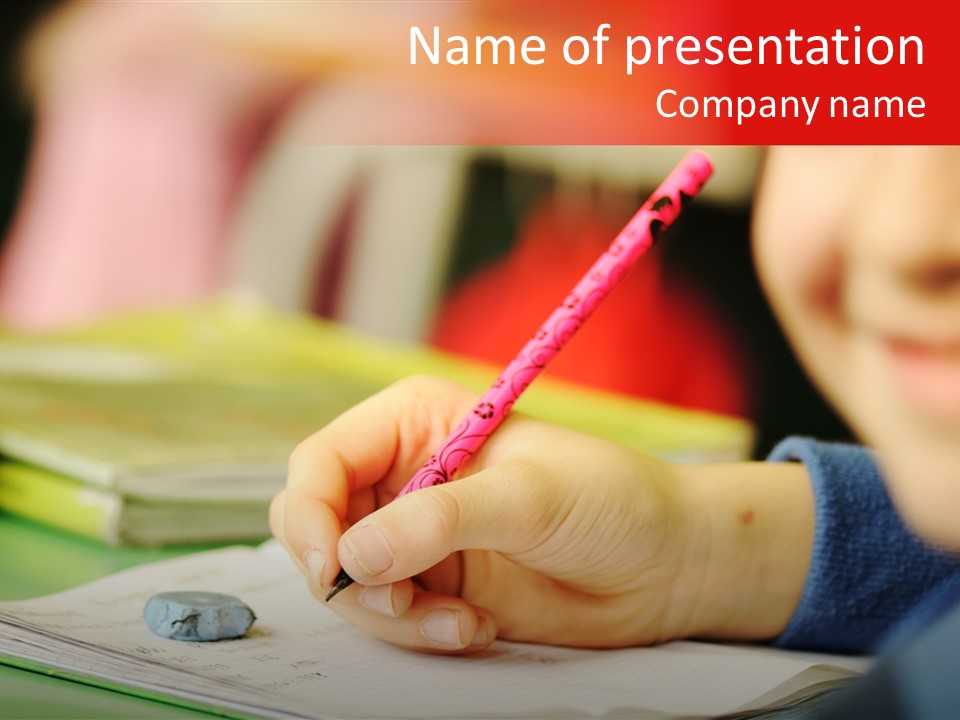 A Child Writing On A Piece Of Paper With A Pink Pen PowerPoint Template