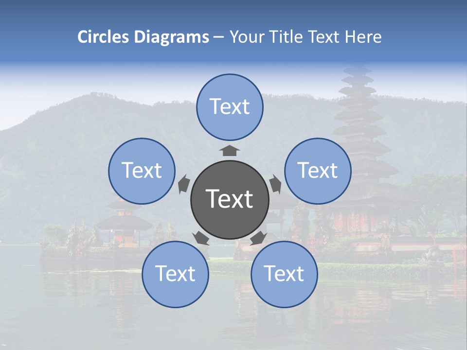 A Group Of Pagodas Sitting On Top Of A Lake PowerPoint Template