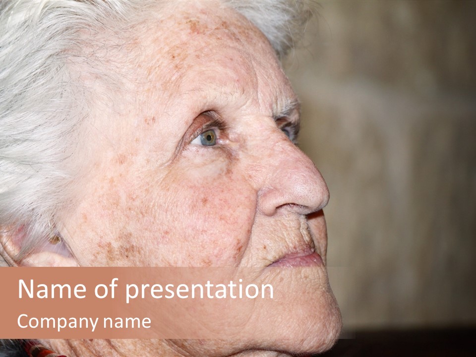 An Old Woman With White Hair Is Looking Away From The Camera PowerPoint Template