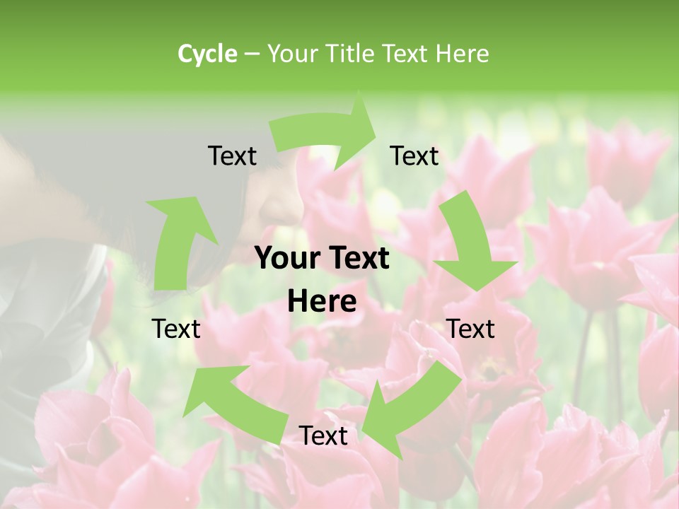 A Young Girl Smelling A Bunch Of Pink Flowers PowerPoint Template