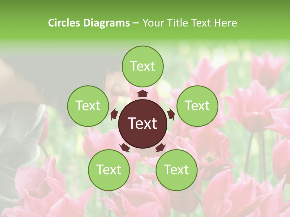 A Young Girl Smelling A Bunch Of Pink Flowers PowerPoint Template