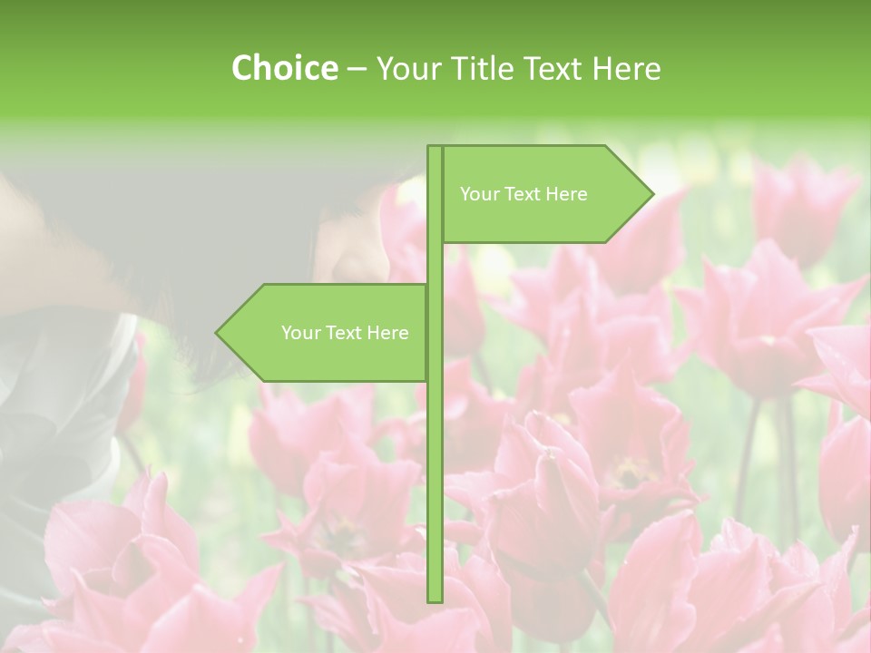 A Young Girl Smelling A Bunch Of Pink Flowers PowerPoint Template