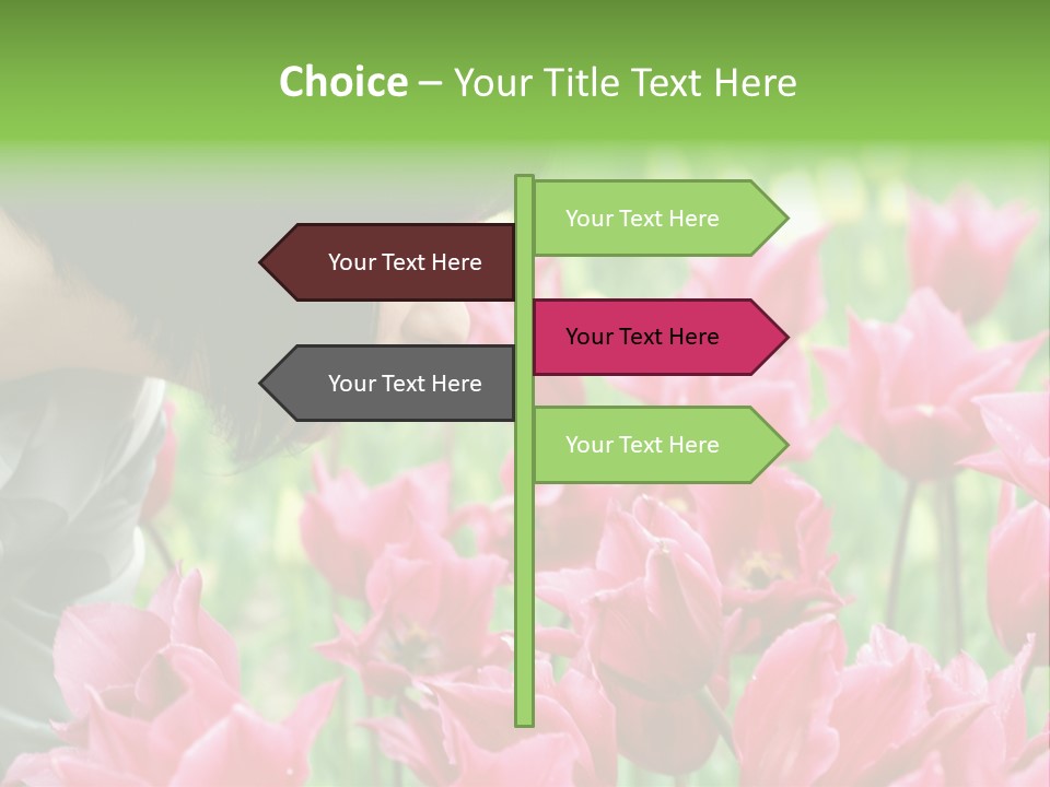 A Young Girl Smelling A Bunch Of Pink Flowers PowerPoint Template