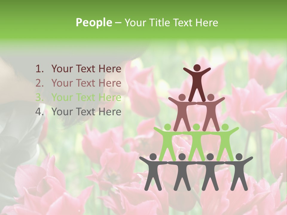 A Young Girl Smelling A Bunch Of Pink Flowers PowerPoint Template