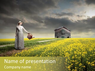 Yellow House Woman PowerPoint Template