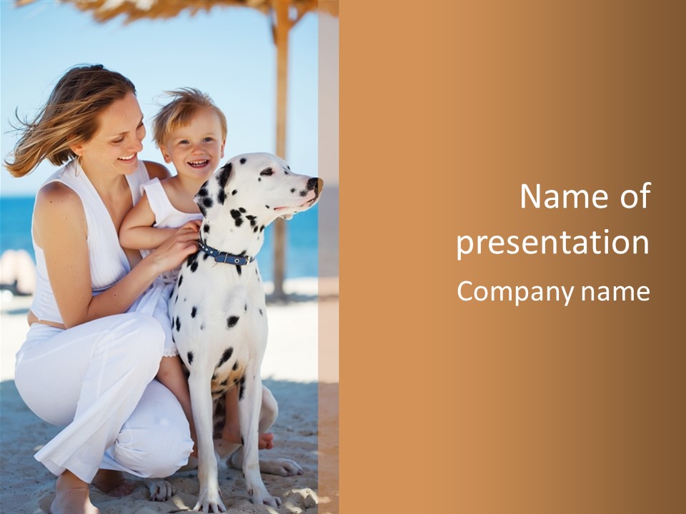 A Woman Holding A Child And A Dalmatian Dog PowerPoint Template