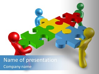 A Group Of People Standing Around A Puzzle Piece PowerPoint Template