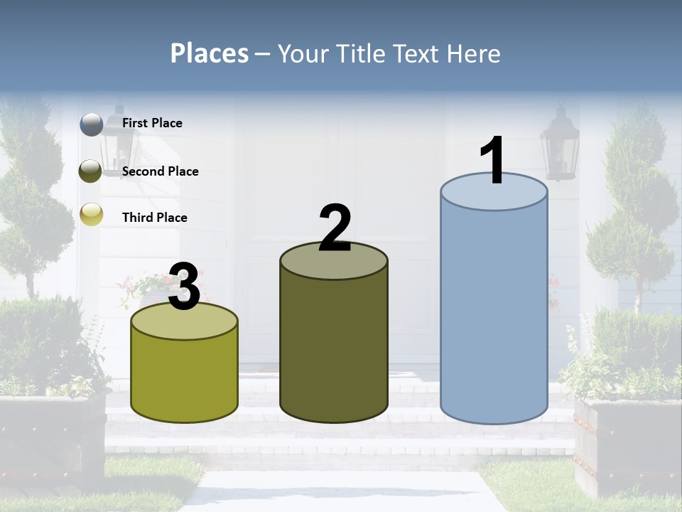 A White House With Potted Plants And A White Door PowerPoint Template