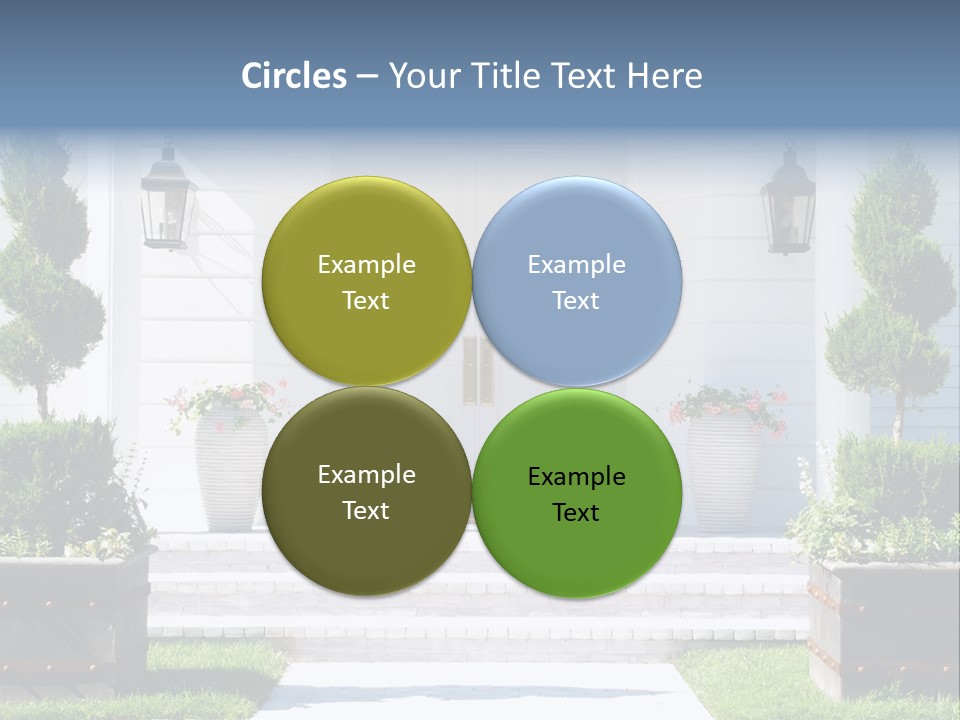 A White House With Potted Plants And A White Door PowerPoint Template