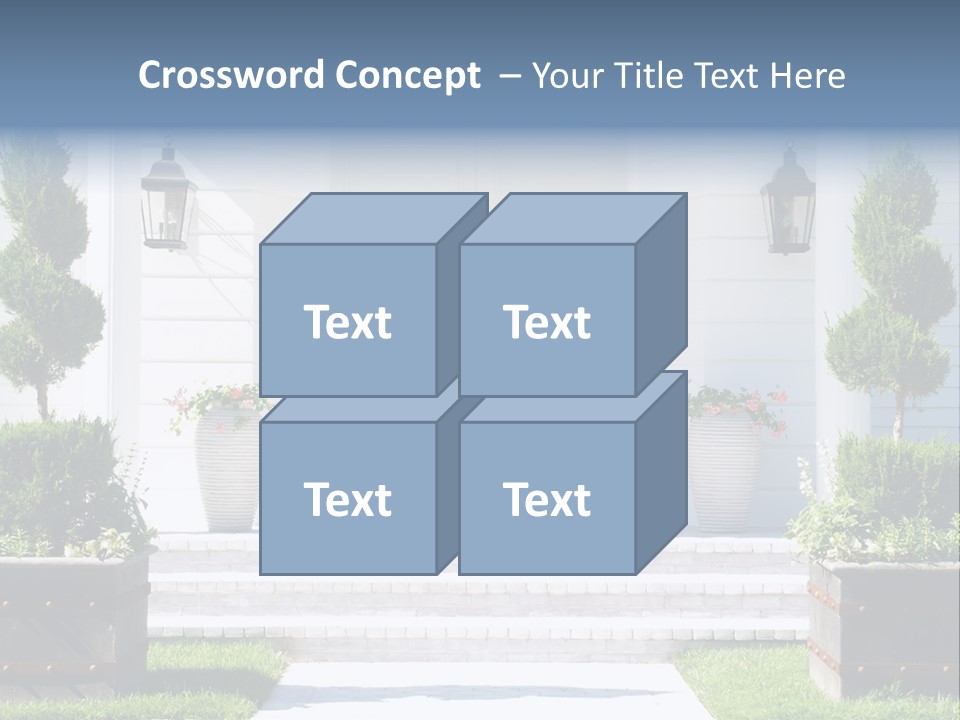 A White House With Potted Plants And A White Door PowerPoint Template