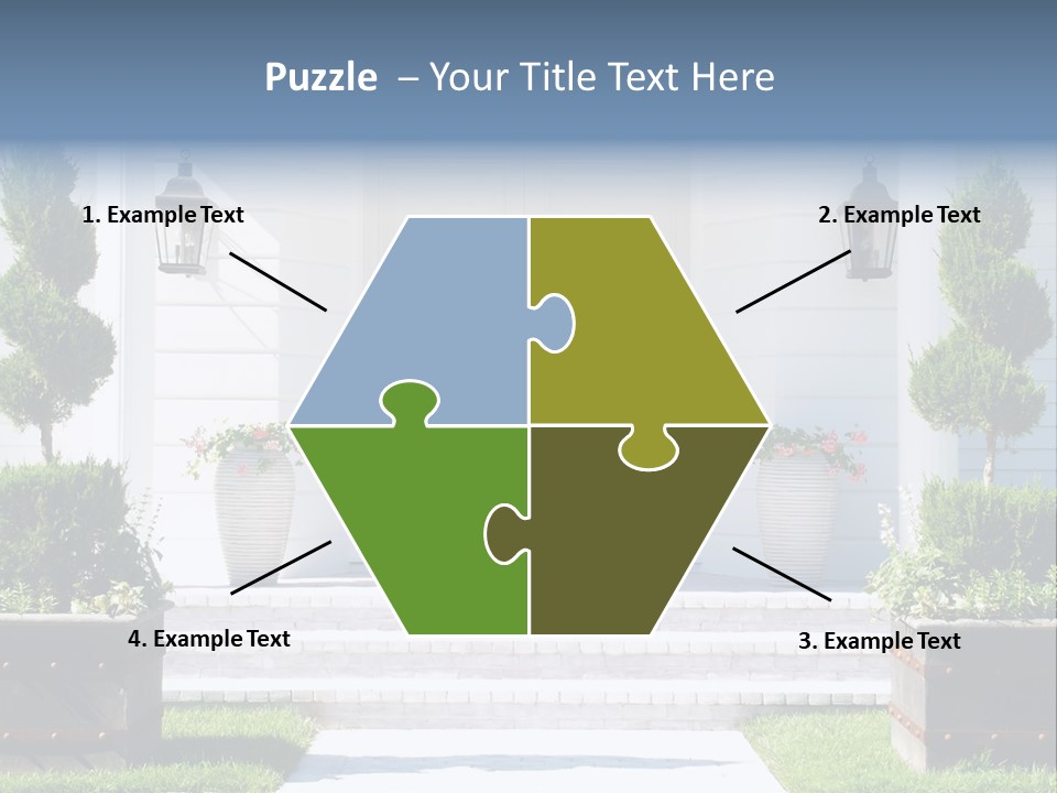 A White House With Potted Plants And A White Door PowerPoint Template