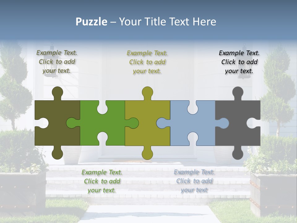 A White House With Potted Plants And A White Door PowerPoint Template