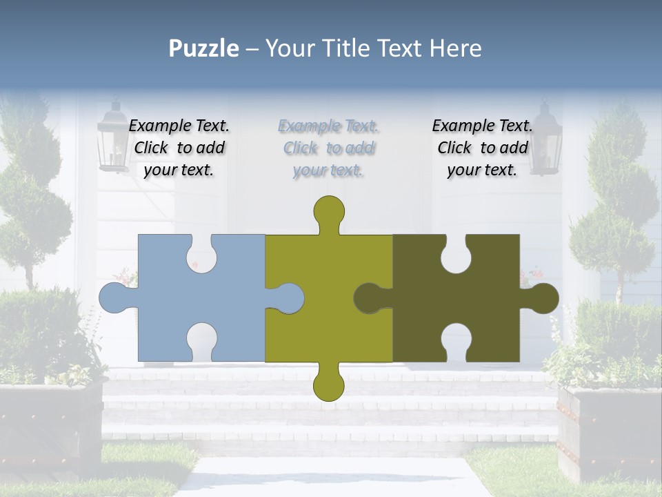 A White House With Potted Plants And A White Door PowerPoint Template
