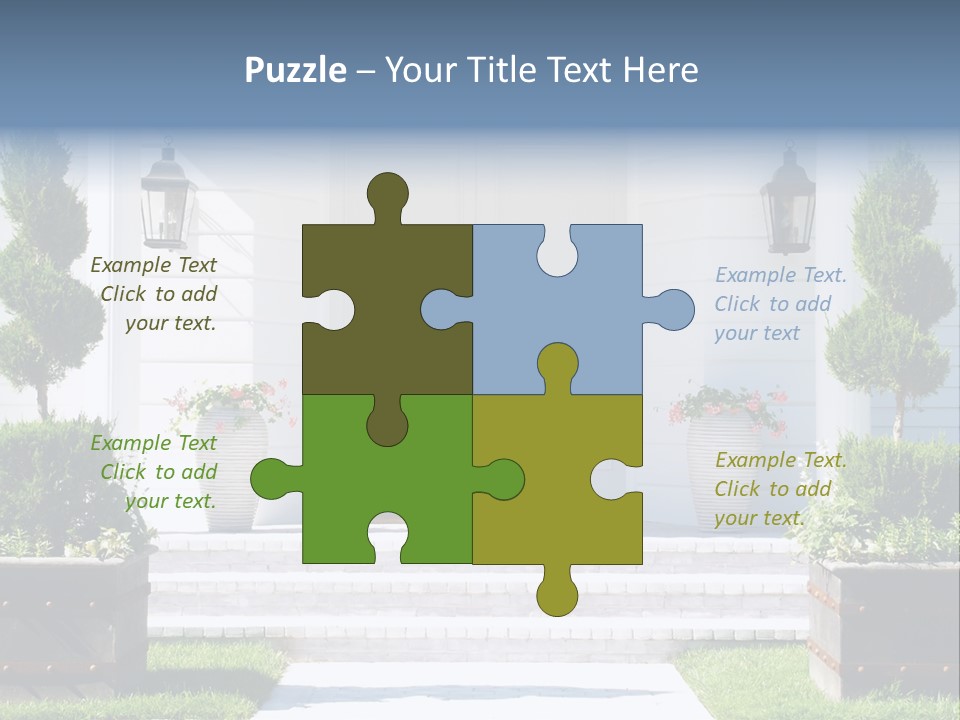 A White House With Potted Plants And A White Door PowerPoint Template
