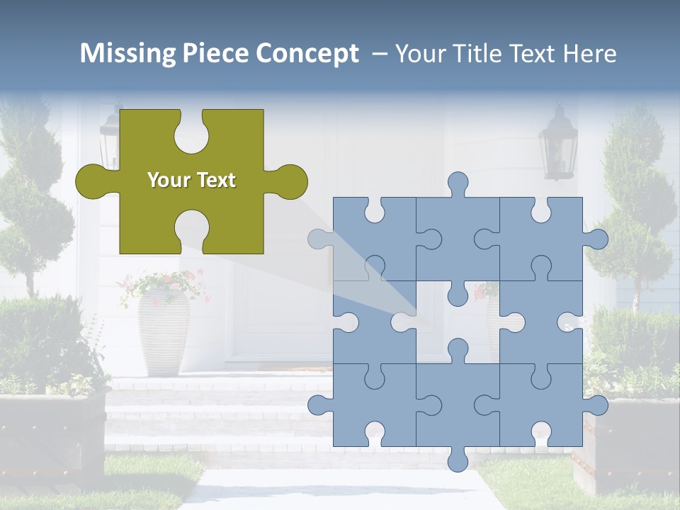 A White House With Potted Plants And A White Door PowerPoint Template