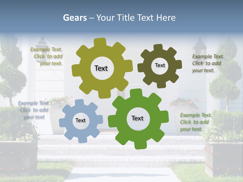 A White House With Potted Plants And A White Door PowerPoint Template