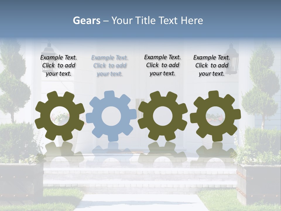 A White House With Potted Plants And A White Door PowerPoint Template