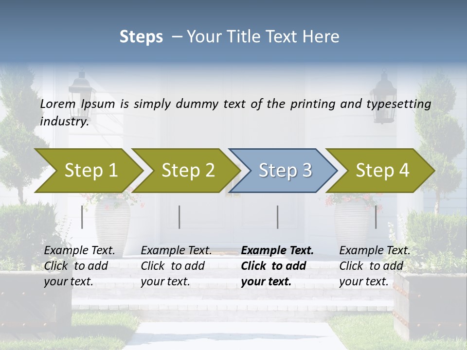 A White House With Potted Plants And A White Door PowerPoint Template