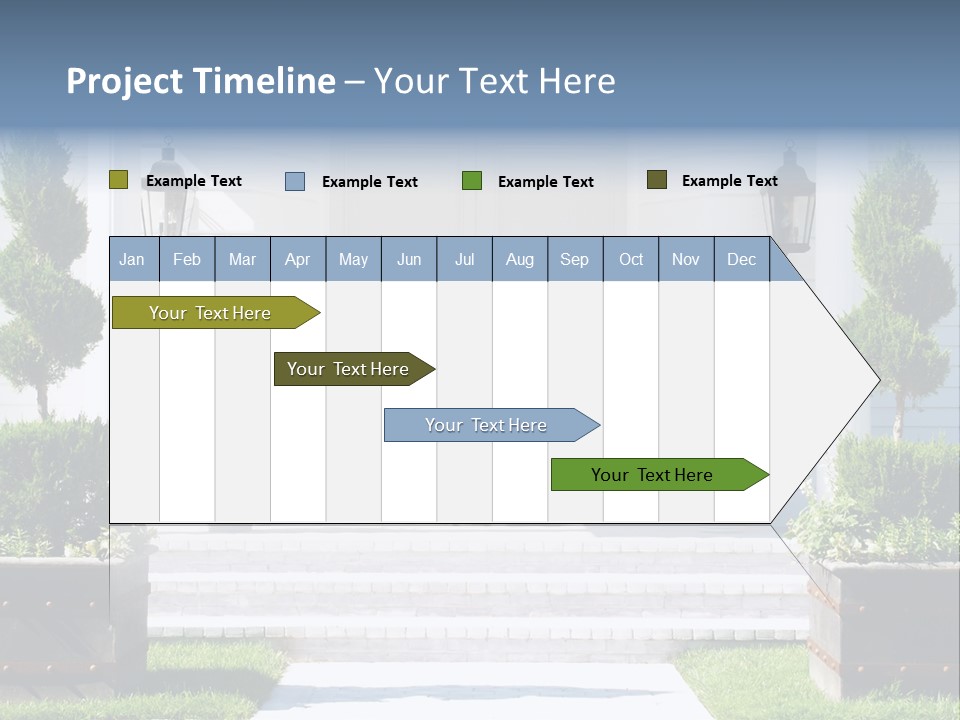 A White House With Potted Plants And A White Door PowerPoint Template